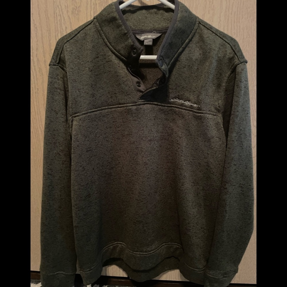 Eddie Bauer Cloud Fleece Pullover Sweater 1/4 Zip, Gray Mens Size Large L